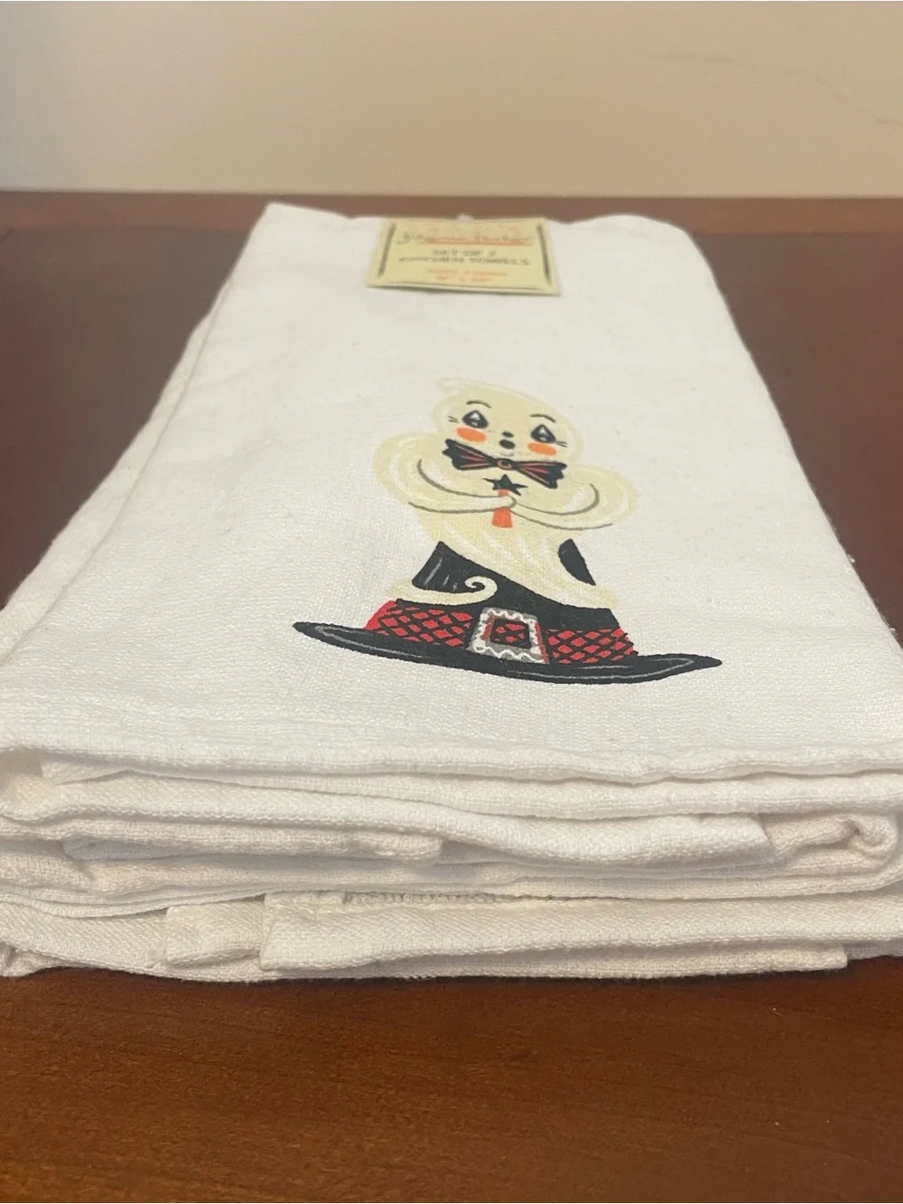NWT JOHANNA PARKER SET 2 GHOST TOWELS Hand Tea Kitchen Halloween Fall Witch Hat